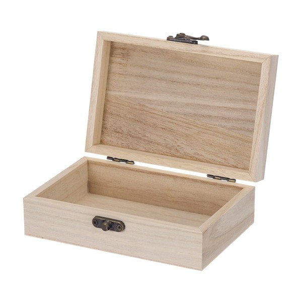 MECCANIXITY Unfinished Wooden Box with Hinged Lid,Small Keepsake Box Container