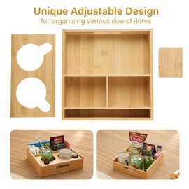 ROCDEER Couch Caddy,Bamboo Couch Cup Holder Tray with 6 Compartments, Sofa and Bed Organizer for Drinks, Snacks, and Remotes