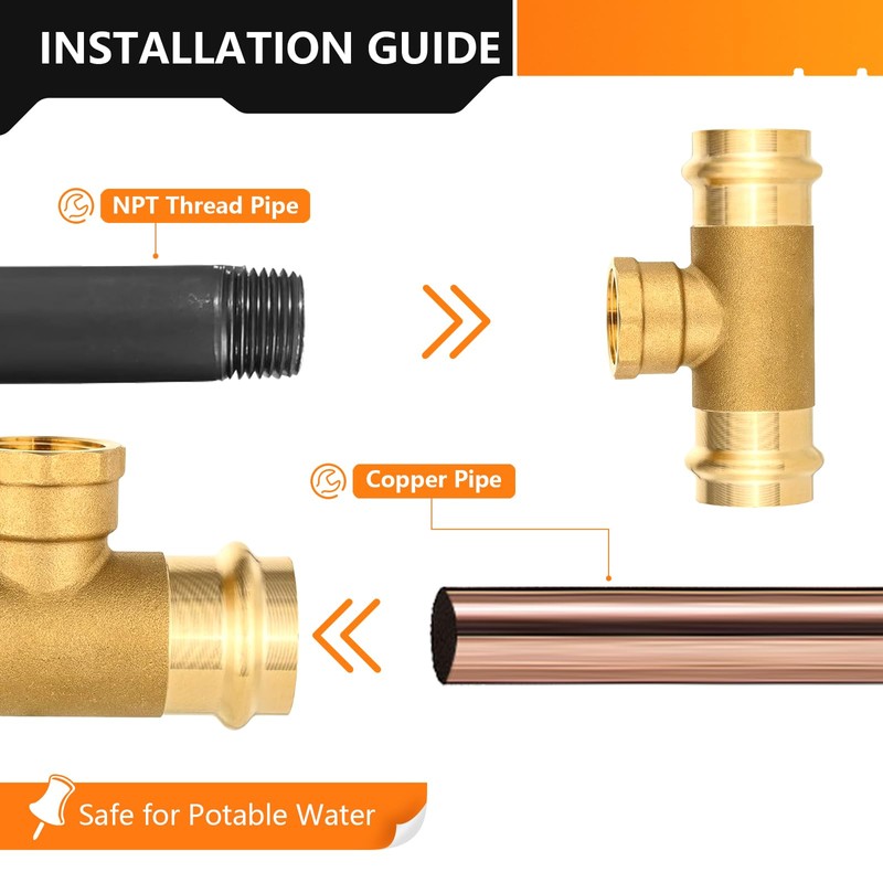 2-Pack HeSun Copper Pressure Fitting Tee, 1"PRESS x 1"PRESS x