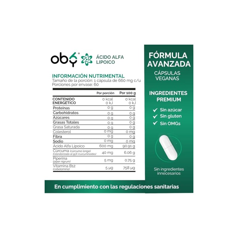 Acido Alfa Lipoico Ala 600mg Curcuma Piperina Fórmula Avanzada Antioxidante