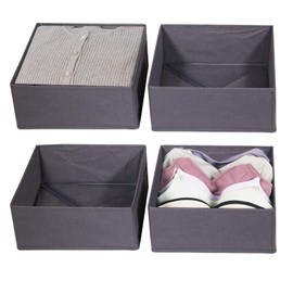 GAYSHI 4 Pack Large Drawer Organiser, Clothes Drawer Organiserss, Wardrobe Storage Boxes, Foldable Fabric Storage Boxes for Bras, Cosmetics, Underwear, Scarves Closet, Shelves, Grey