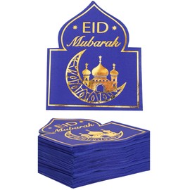 Eid Mubarak Napkins - 50 PK - Bluk Ramadan Eid Mubarak Party Napkins Disposable Napkins Paper Napkins for Eid Mubarak Decorations Blue Navy and Gold