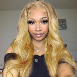 AFBeauty Honey Blond Lace Front Wig Long Blonde Lace Front Glueless Wig Wavy Blonde Synthetic Lace Front Wig Ombre Highlight Hd Lace Frontal Wigs Pre Plucked Wig 24 Inch Body Wave Real Hair