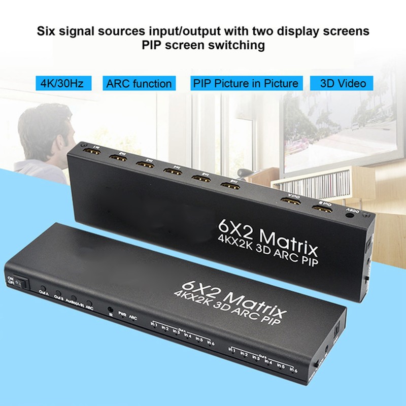 6x2 HD Multimedia Interface Switch Splitter 6 in 2 Out