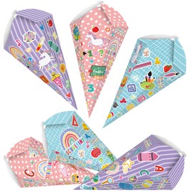CloverCy Sibling School Cone, Pack of 6 School Cone for School Girls, Small Foldable Sugar Bag, Gift Packaging for Beginners of School, Siblings School Cone for First Day of School Gift