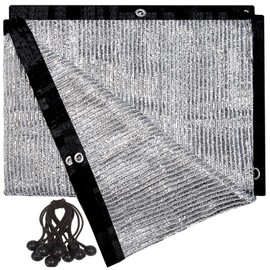 UNIUP 70% Aluminum Shade Cloth 10 FT x 14 FT，Silver Tarps Fabric Privacy Screen Pet Shade Car Cover Patio Garden Pergola Cover Canopy with Grommets and Ball Bungee, Aluminum Foil Shade Net