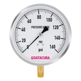 GOATACURA 0-160psi Lead-Free Contractor Pressure Gauge, 4-1/2" Dial Size, 304 Stainless Steel Case, 1/4" NPT Lower Mount, with High Accuracy
