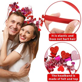 Sequin Heart Head Boppers Valentine's Day Headband Red Pink Tinsel Ball Ribbon Hair Accessories for Women Girls Valentine Wedding Party Photo Prop Decor 1 Pack