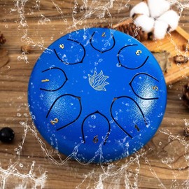 Eavnbaek Eavnbaek Rain Chime Drum - 8 Note 6 Inch Rain Drum for Outside Garden, with Bag, Music Book, Drumsticks, Mallet Holder and Finger Paddles, Steel Tongue Drum for Gifts Yoga Education (Dark Blue)