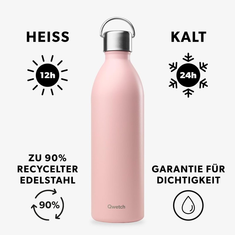 Qwetch - Drinking Bottle 1 L Stainless Steel Pastel Pink