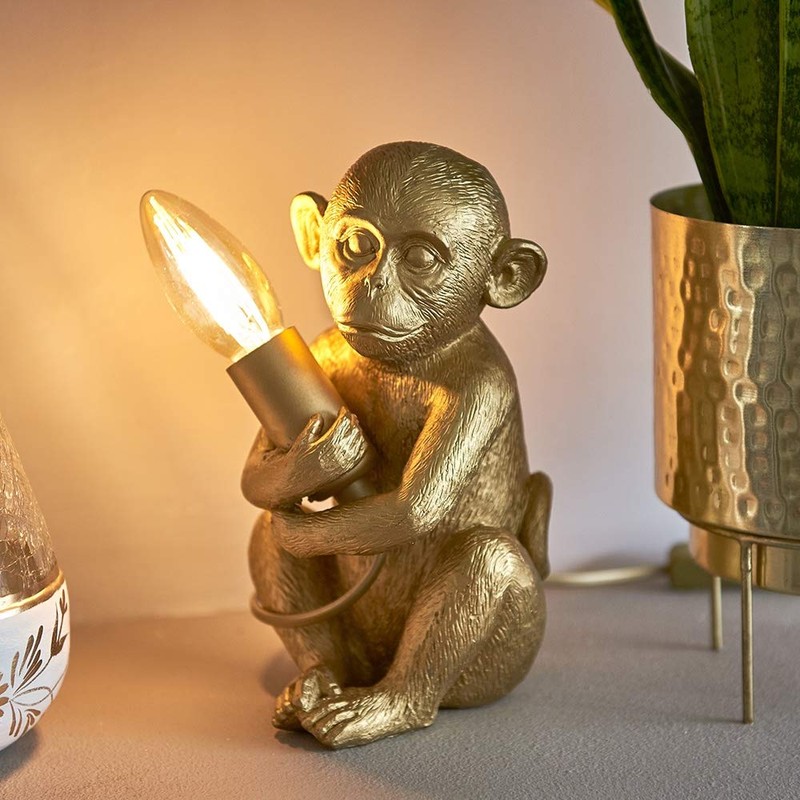 MiniSun Modern Metallic Gold Painted Baby Monkey Design Table Lamp