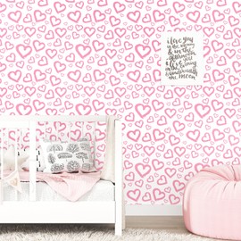 Wallderful Pink Love Heart Wallpaper Peel and Stick Girls Wallpaper for Bedroom Boho Princess Contact Paper Removable Cute Nursery Kids Peach Hearts Cabinet Hot Pink Counter Top Covers Desk Waterproof