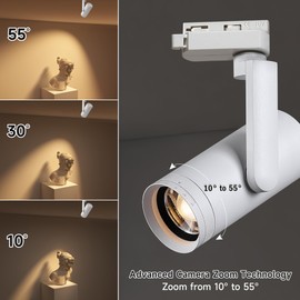 Opulux LED 12W Dimmable Track Lighting Heads with 10° to 55° Adjustable Beam Angle H Type 97 CRI 3000K Warm White Ceiling Spotlight for Accent Task Art, 1080lm, White