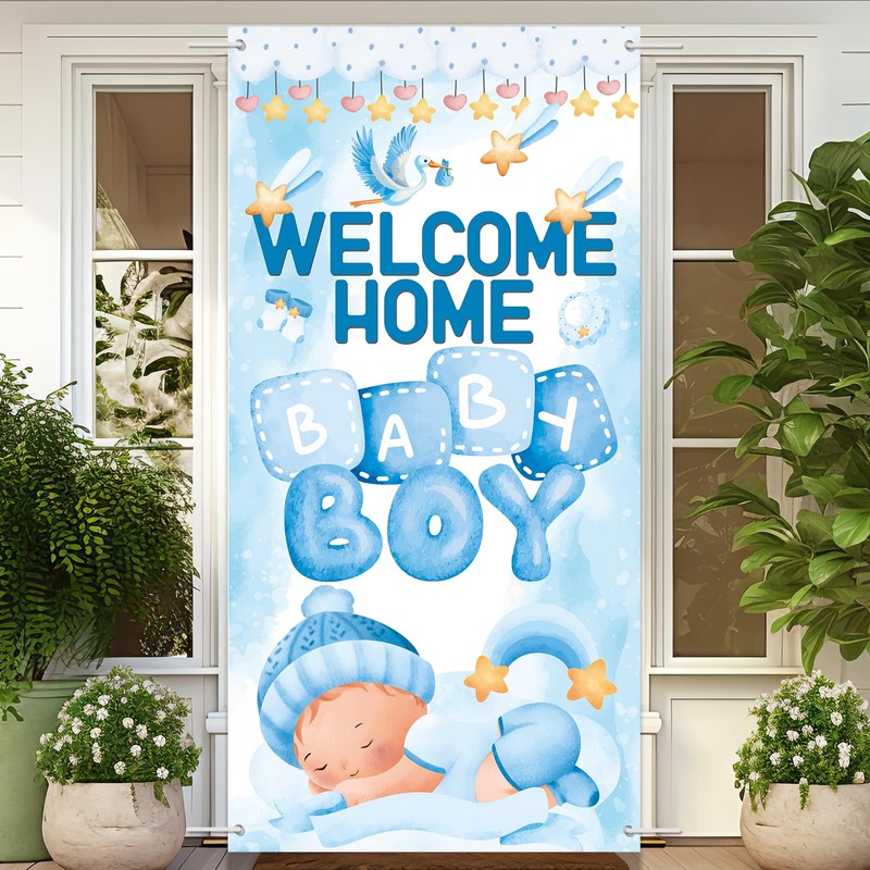 Welcome Home Baby Boy Yard Banner Sign, 6x3 ft Newborn