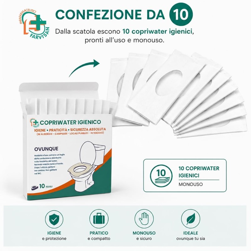 FARVISAN Copriwater Igienico Monouso, Copri WC da Viaggio, Usa e