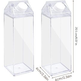 LATRAT Pack of 2 Transparent Milk Box Water Bottle Reusable Milk Box with DIY Decoration Sticker Reusable Water Cup Cute Kawaii Water Bottle