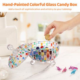 Tideme 2Pcs 24 oz Glass Candy Box, Hand-Painted Crystal Food Storage Jar with Lid, Decorative Candy Bowl, Jewelry Storage Container, Luxurious Appetizer Server for Cookies, Nuts, Chocolates