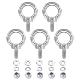 PATIKIL M5 x 10mm Lifting Shoulder Eye Bolt, 5Pcs 304 Stainless Steel Lifting Ring Threaded Eyebolt with Nuts Washers for Hanging Hammocks Articles