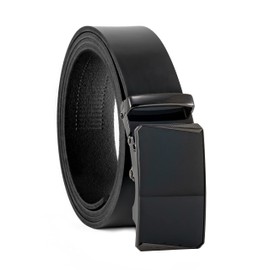 Fa.Volmer ® Men's Genuine Leather Belt with Ratchet Automatic Buckle Width 35 mm Waist Size 125 cm Can be Shortened Strap Colour Black Model Series ATG, 04-BLK-Torino
