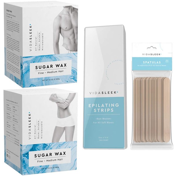 2 Sugar Wax Kits, 1 Spatulas, 1 Non-Woven Strips