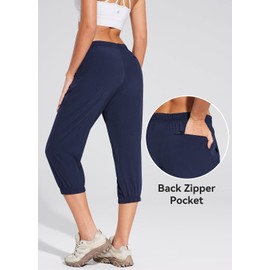 BALEAF - Pantalones cortos capri ligeros para mujer, pantalones capri de secado rápido, UPF 50+ con bolsillos con cierre, Cintura cómoda azul marino, XS