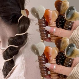 mdgfge 8Pcs Heart Design Ponytail Elastic Spiral Holder Hair Bands Rubber Ties Bundle Scrunchies Telephone Wire Accessories Fashion Style for Women Daily Use