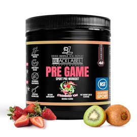 BLACKLABEL Supplements- PRE-Game Pre Workout Powder, Fresa Kiwi (40 porciones)  Certificado por la NSF para el deporte  150 mg de cafeína...          