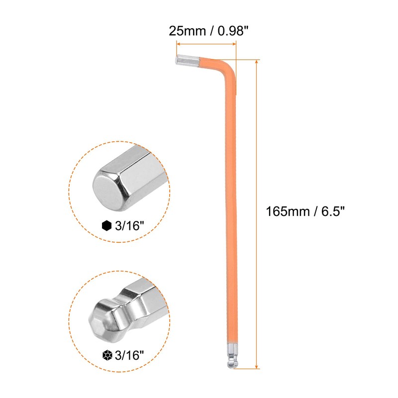 sourcing map Ball End Hex Key Wrench 3/16" S2 Steel