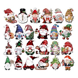 24Pcs Christmas Gnome Ornaments Unduplicates Wooden Hanging Ornaments for Xmas Tree, Party Decorating Supplies