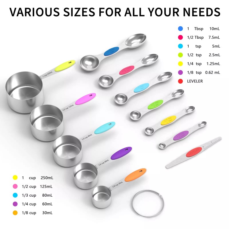 TILUCK measuring cups and magnetic measuring spoons set, stainless steel
