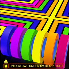 6-Pack Neon Gaffer Tape – 0.6 or 1 inch UV Blacklight Reactive Glow in The Dark Tape, Best for Parties, Dance Floors, Theaters & DIY Projects – 6 Vibrant Colors (0.6 inch x 15 feet)