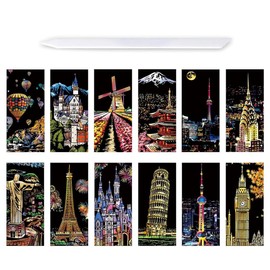 OUDQFCJ Scratch Pictures for Children, 12 Sheets Urban Scratch Paper, Magic Scratch Art Paper and Pen Set, Black Scratch Art Paper, Scratch Paper for DIY Crafts, Home Decor, Art, Project Games