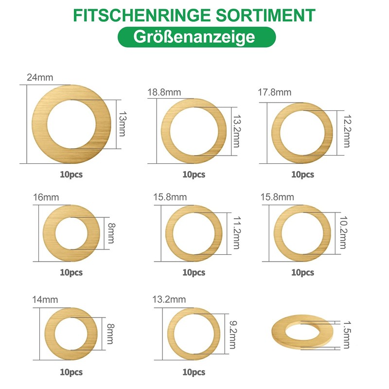 Foliv 80 pieces fitting rings assortment, brass washer set, diameter