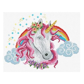 Pracht Creatives Hobby S440-104 Ladybird Rainbow Unicorn Cross Stitch Kit 26.6 x 21 cm Complete Kit for Square Embroidery Painting Craft Hobby for Adults and Children Aged 8 Years and Above
