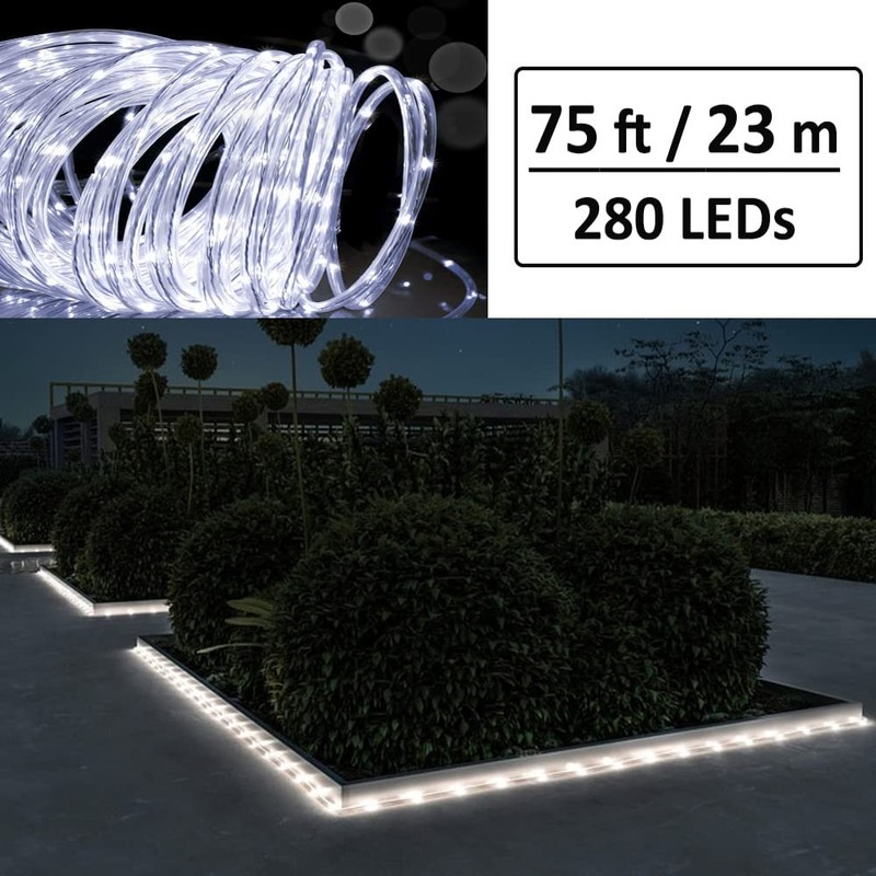 Solhice 75ft Rope Lights Outside Cool White 280 LEDs with