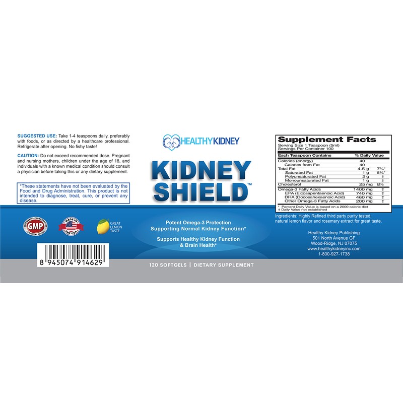 Kidney Shield Omega 3 Fish Oil Supplements - DHA EPA