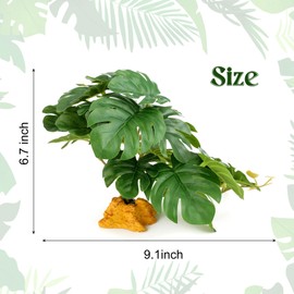 Filhome Reptile Plants for Terrarium, Amphibian Habitat Decor Plant, Snake Tank Accessories, Artificial Plants for Gecko Lizard Chameleon Tortoise with Base - Fake Monstera