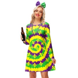 Womens Mardi Gras Dress Carnival Fat Tuesday Tie Dye Fleur De Lis New Orleans Parade Outfits 2XL