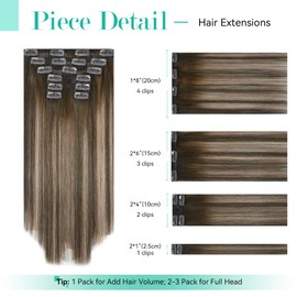 Ukira Mushroom Brown Hair Extensions Real Human Hair, 18 Inch 120g 7pcs Balayage Clip in Hair Extensions Real Human Hair, Natural Straight Remy Human Hair Clip in Extensions for Women