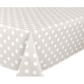 Beautex Taupe, White Dots, Oilcloth, Tablecloth, Wipe-clean Garden Tablecloth, Round, Oval, Square, Choice of Sizes