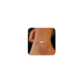 Relveo Silver Ankle Bracelets for Women,Silver Butterfly Anklets for Women Charm Adjustable Anklet Round Beads Beach Stylish Foot Chain,Layered Anklets for Girls Jewelry Gifts for Mom Girlfriend