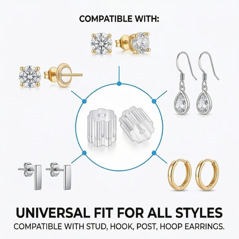 500PCS Clear Silicone Earring Backs Replacements, Soft Rubber Safety Earring