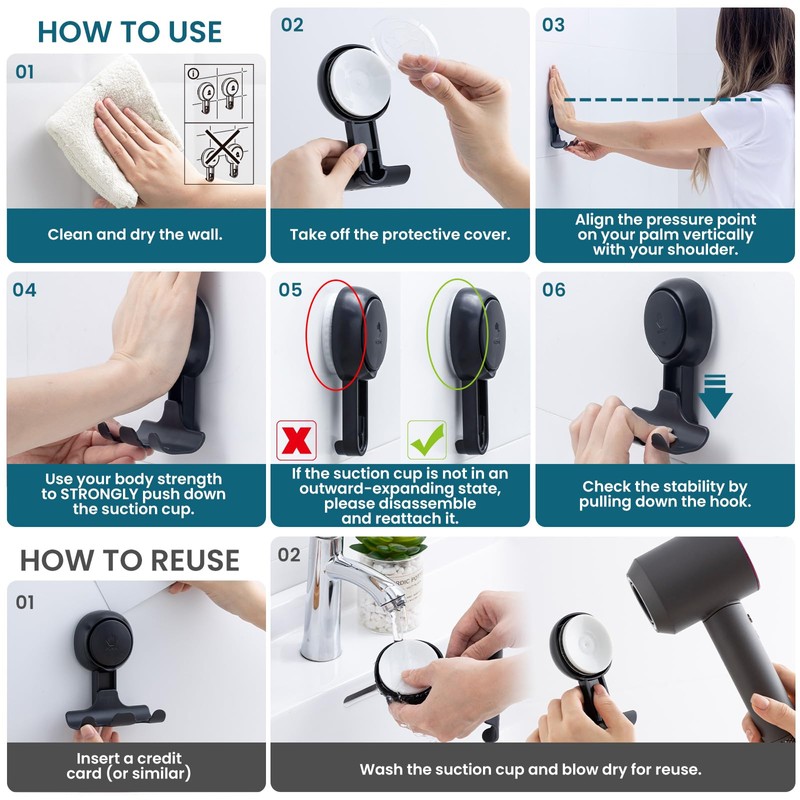 TAILI Shower Razor Holder Hanger Hooks Suction Cup Door Hooks