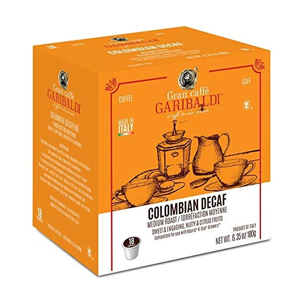 Gran Caffè Garibaldi Single Serve Cups for Keurig K-Cup Brewers (Colombian Decaf, 18 Count)…