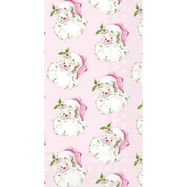 IHR Ideal Home Range Dinner Napkins Disposable 3-Ply Paper Hand Towels, 8.5" x 4.5", Pink Santa, 16-Count