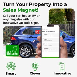14'' x 8'' for Sale Sign Car (Self-Adhesive, 2-Pack) - Also Great for Real Estate, Business & All Vehicles I Advertise Your Items Online I App Included