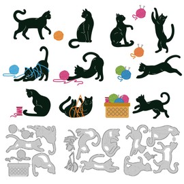 DELORIGIN Cats Cutting Dies for Card Making, Ball of Yarn Dies Carbon Steel Cut Die Border Stencils Scrapbooking Embossing Template for DIY Paper Crafting