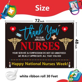 Arosche Nurse Appreciation Week Decorations Banner 72" x 48" Backdrop Thank You to Our Amazing Nurses Medical Heart Photography Background for Indoor Outdoor Hospital Doctor Nurse Party Supplies