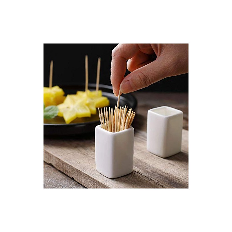 Sizikato 2pcs Simple Pure White Square Ceramic Toothpick Holder.