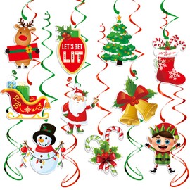 Panduola Red-White Green Christmas Party-Decorations Streamers - 16pcs Friendsmas New Year Hanging Swirls Banner Supplies, Classroom Ceiling Garland Indoor Holiday Decor